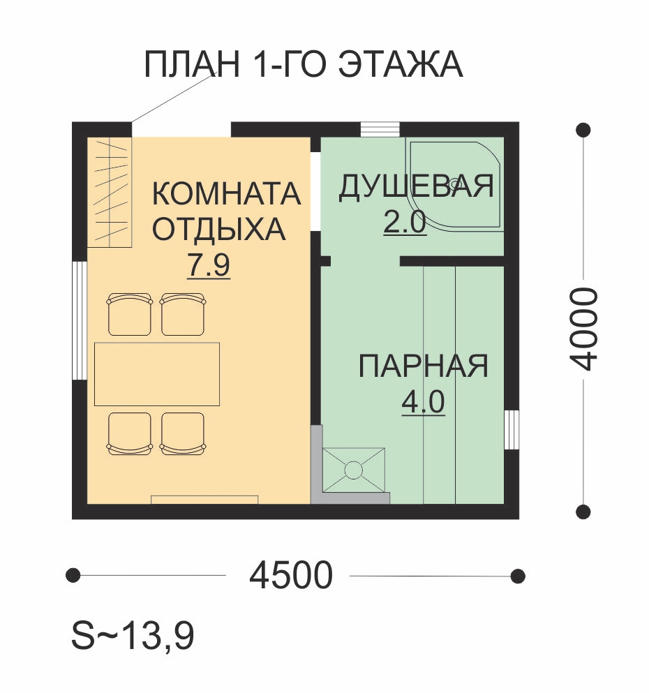 Проект ССК-14Б — дом 4,5х4 13.9 кв.м. — дома с баней от ССК-ДОМ